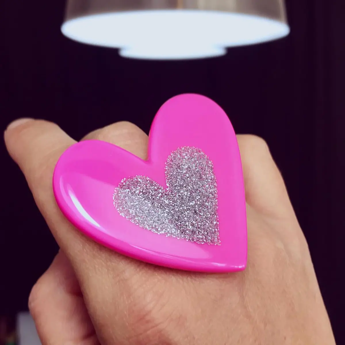 Anillo corazón centro brillo plateado