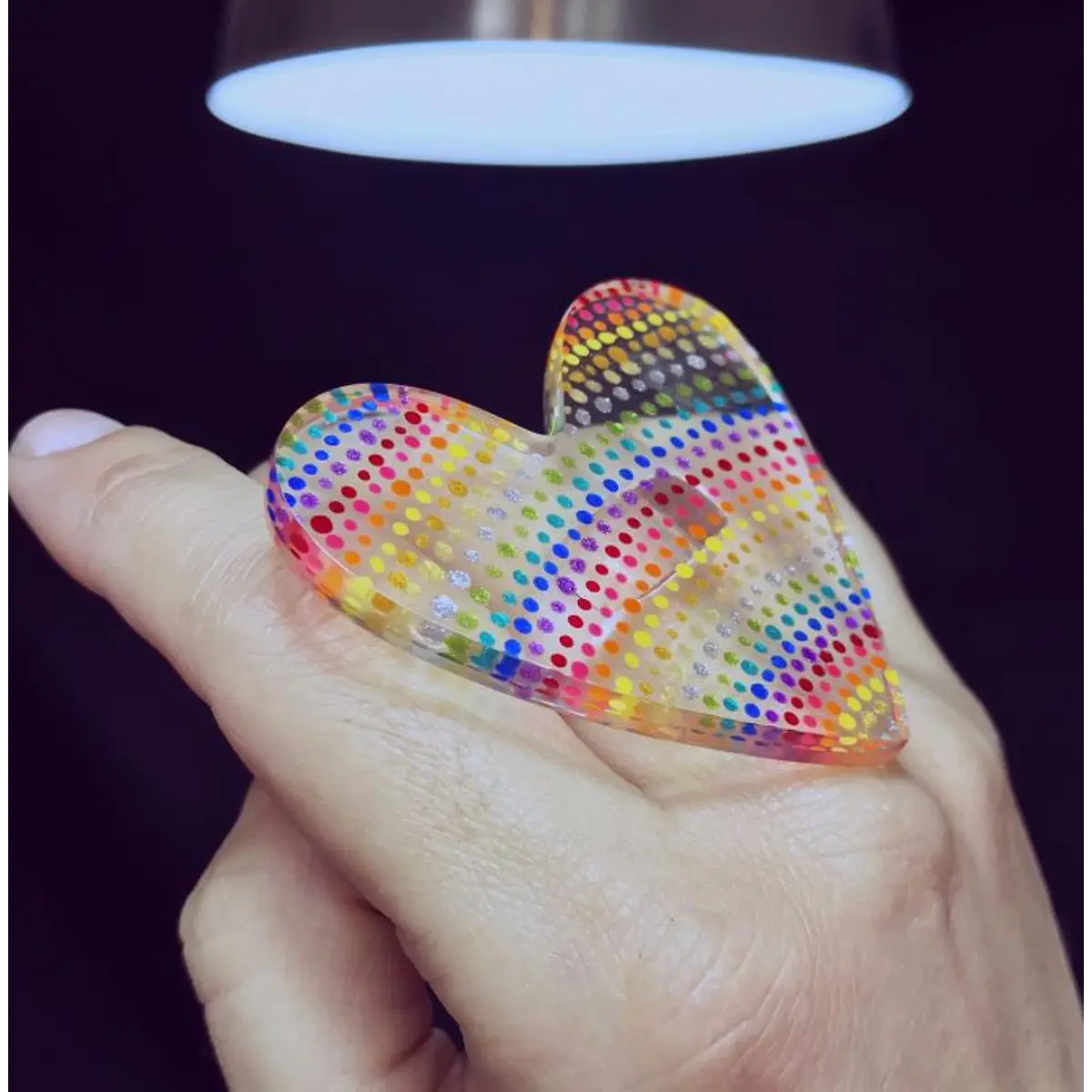 Anillo corazón XL puntillismo arcoíris