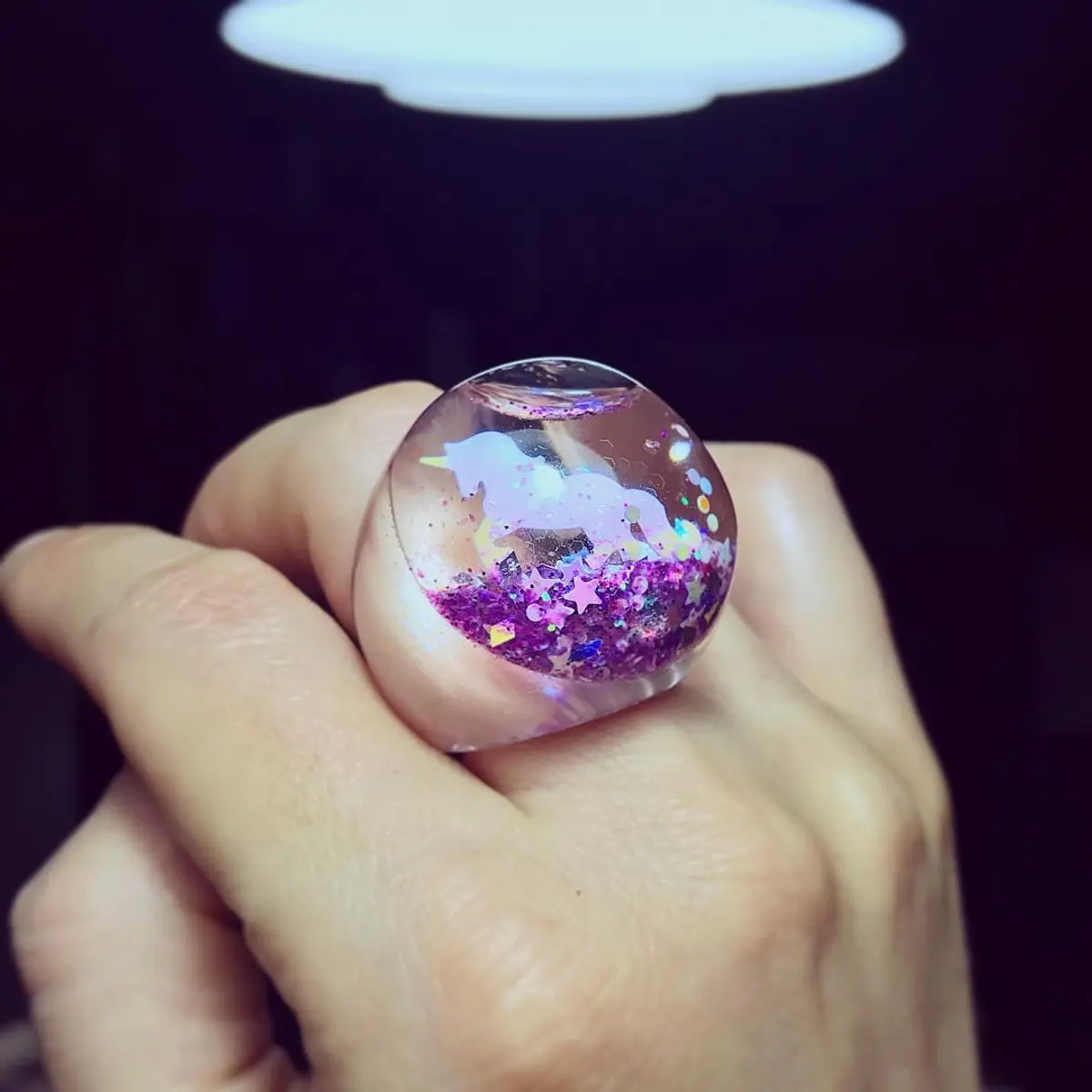 Anillo Danobolo Unicornio líquido y confeti estrellas