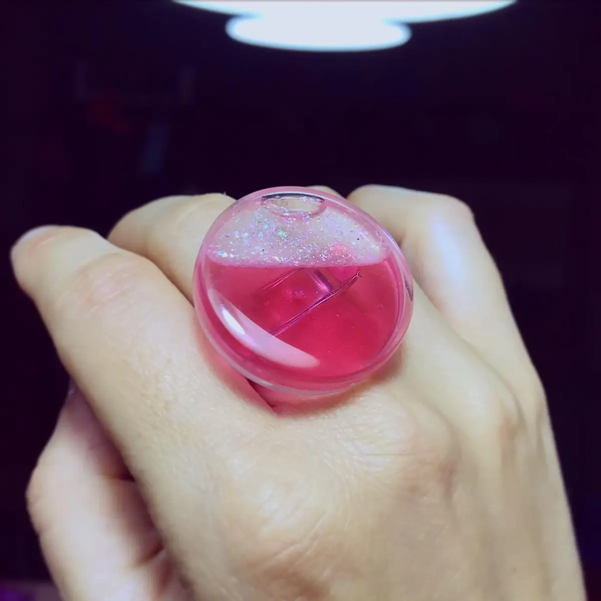Anillo Tato S doble líquido color fucsia y brillos tornasol