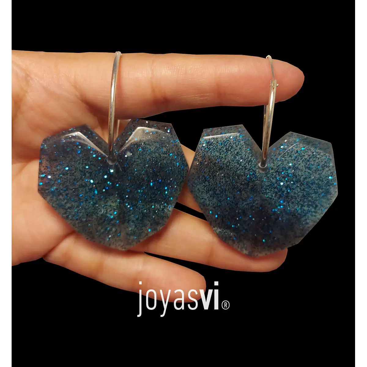 Aros corazón m Facetados purpurina azul STOCK