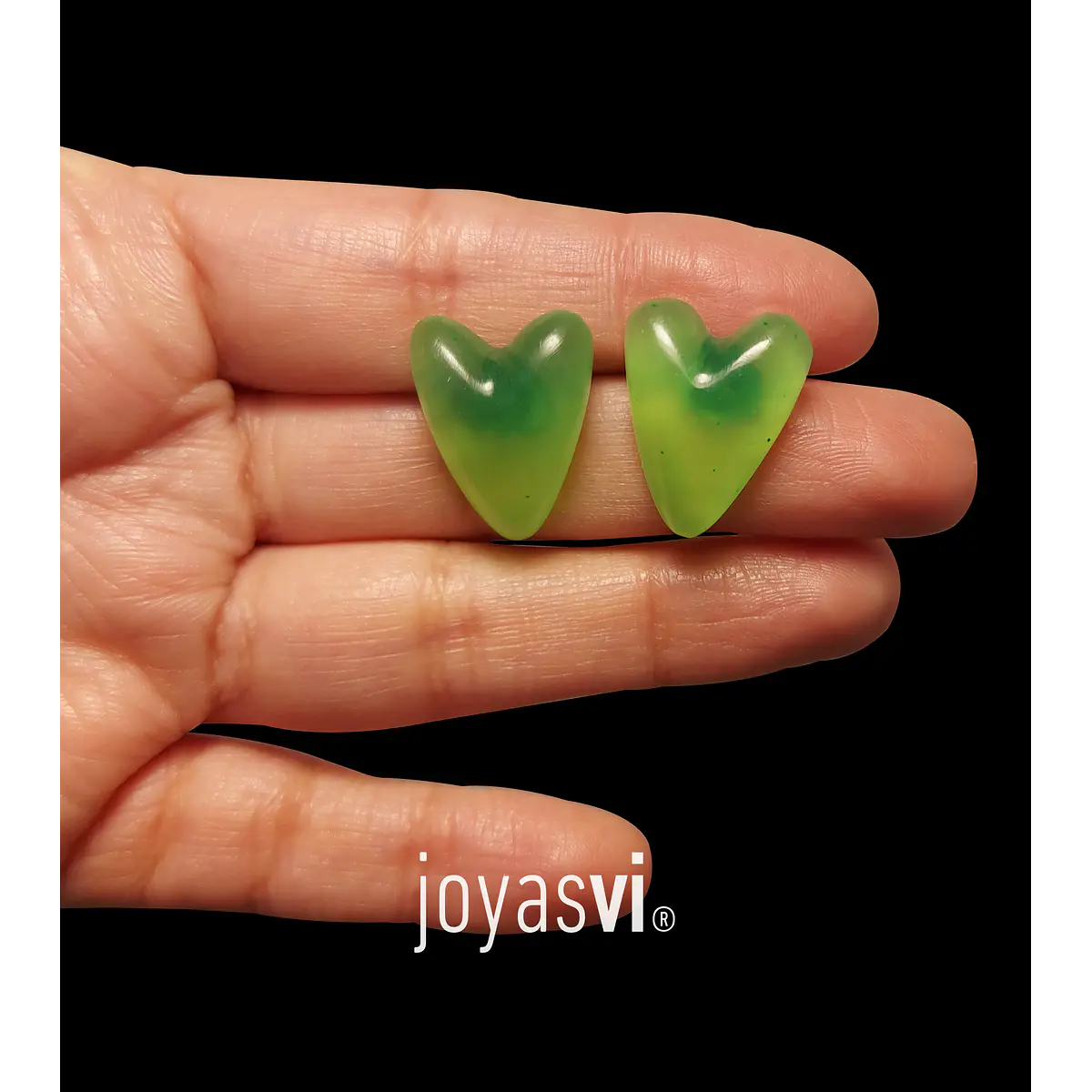Aros corazón verdeS translúcidos STOCK