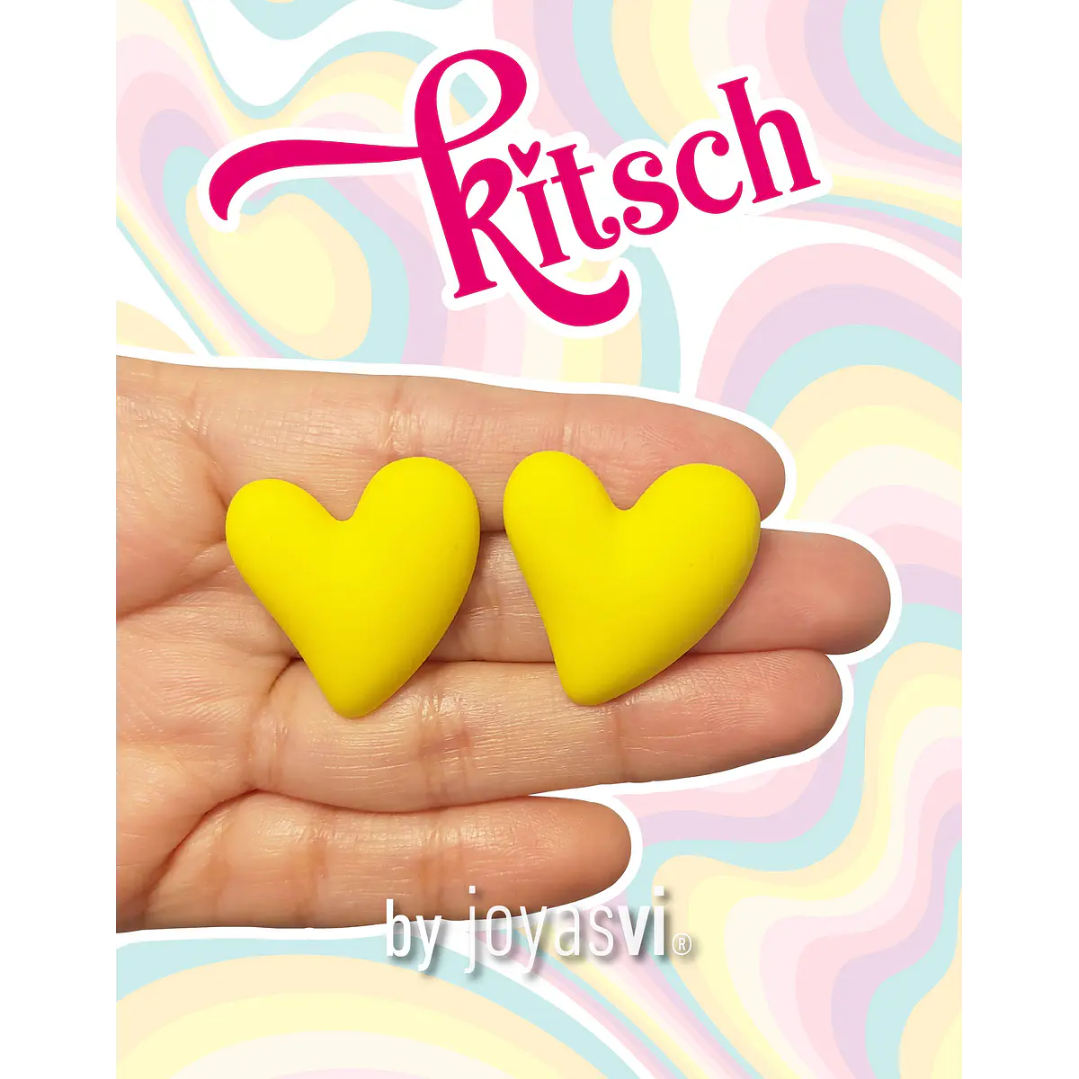 Aros corazones amarillos mate Kitsch