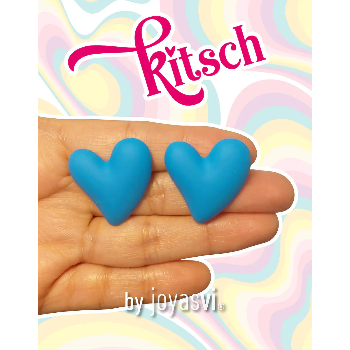 Aros corazones celeste mate Kitsch