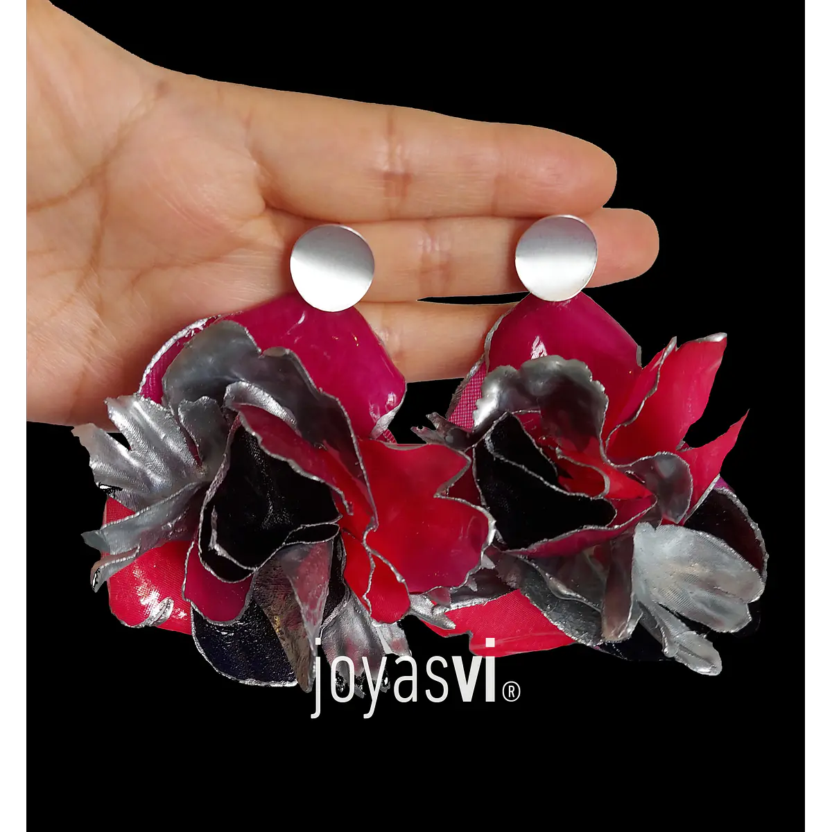 Aros entelados tonos negros, fucsia y plateados XL STOCK