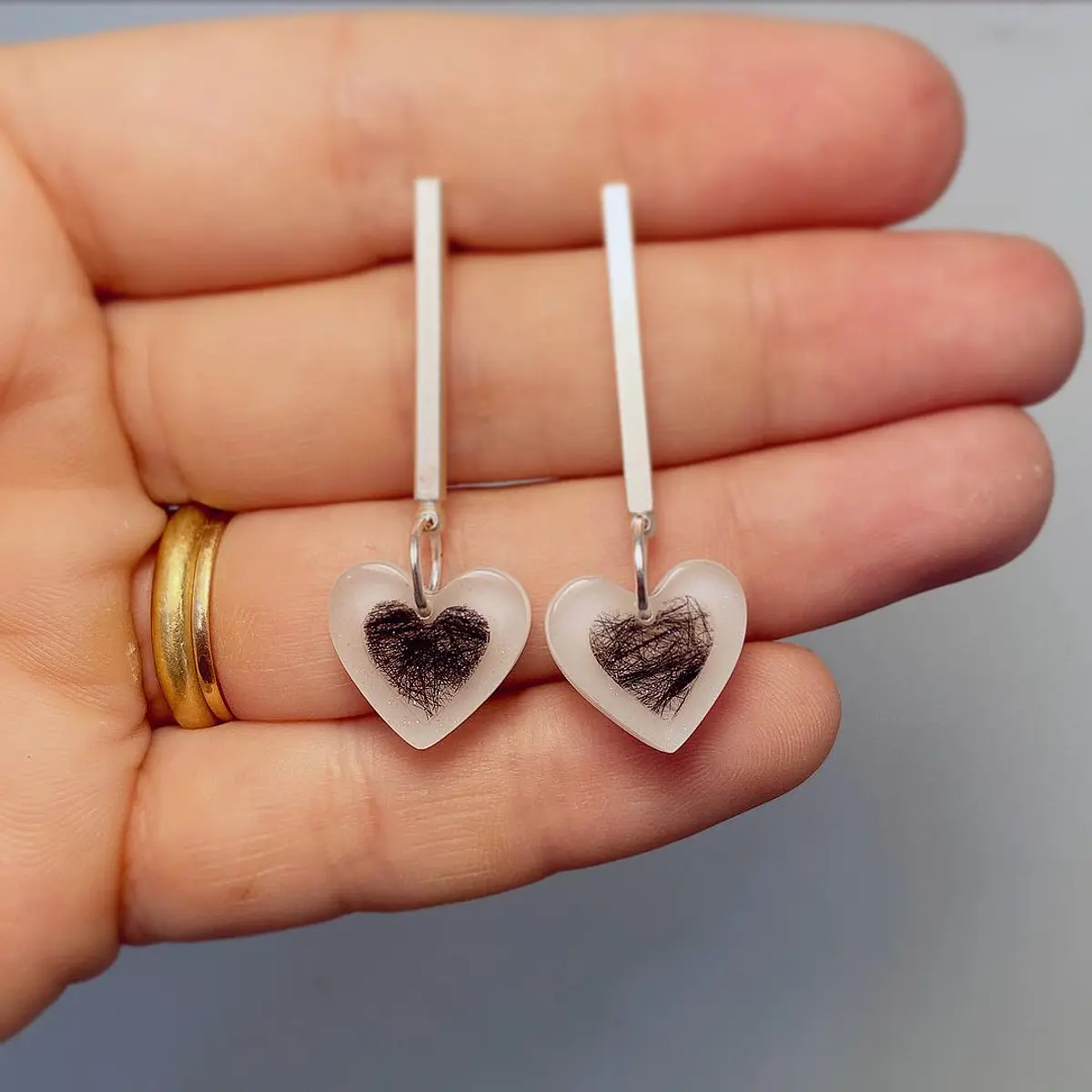 Mini aros doble corazón tesoro largos cabello y leche materna
